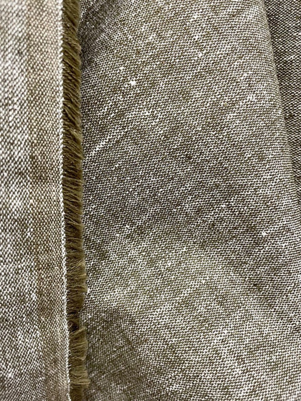 1 Yard Stretch Olive Tweed Linen Cotton Two Tone Woven Fabric 46 Inches Wide